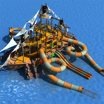 Goede prijs. Gepersonaliseerd Piratenschip in de vorm van een waterpark glijbaan Glasvezel water speeltuin met betonnen romp voor waterparken online