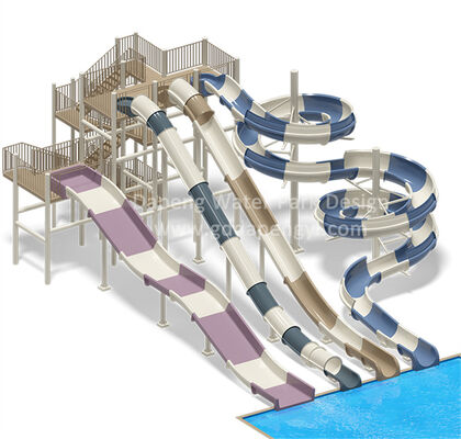 Goede prijs. Waterpark Waterspelapparatuur 7 meter hoge waterslide Cluster Hill Curve Fibergas zwembad glijbaan online
