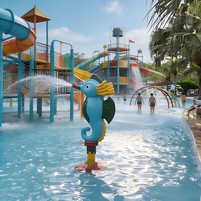 Seahorse-thema kinderwaterspeelfunctie voor commercieel splashpad en resortzwembadpark
