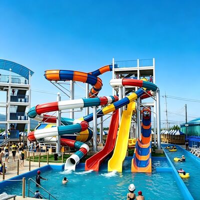 Grote meerdere rijstroken hogesnelheid en spiraalvormige glasvezel waterglijbaan voor commerciële waterparkapparatuur met Rohs