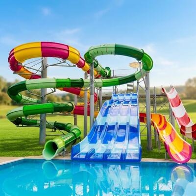 Op maat gemaakte spiraal omheinde glasvezel waterglijbaan Set 6-10mm Dikte Voor commerciële hotel resort zwembad Aqua Park