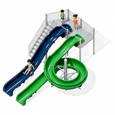 Compacte spiraal en rechte glasvezel waterglijbaan combinatie voor commerciële waterpark zwembad glijbaan