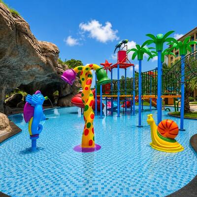 kwaliteit Zeepaardje en slakthema Kinderzwembad Waterparkontwerp Interactief splashpad-schema voor Aqua Resort Fabriek