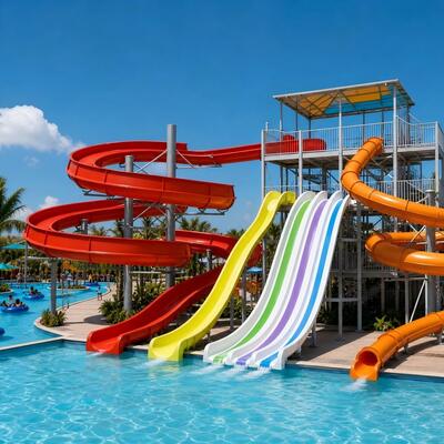 Goede prijs. Commerciële multi-lane racing en spiraal glasvezel waterglijbaan complex voor Aqua Park Resort online
