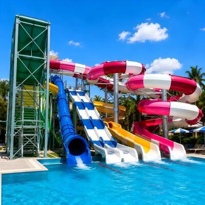 Zwembad waterglijproducenten glasvezel op maat gemaakte kleuren voor waterpark speeltuin