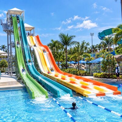 kwaliteit Regenboog Racer Waterglijbaan Meerbaans Glasvezelglijbaan voor Waterpark Fabriek