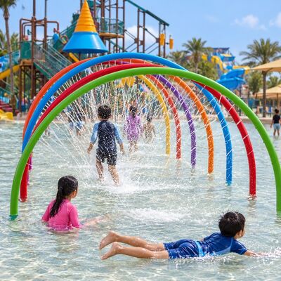 kwaliteit Gegalvaniseerd staal regenboog waterlussen water spray voor interactieve splash pad spelen Fabriek